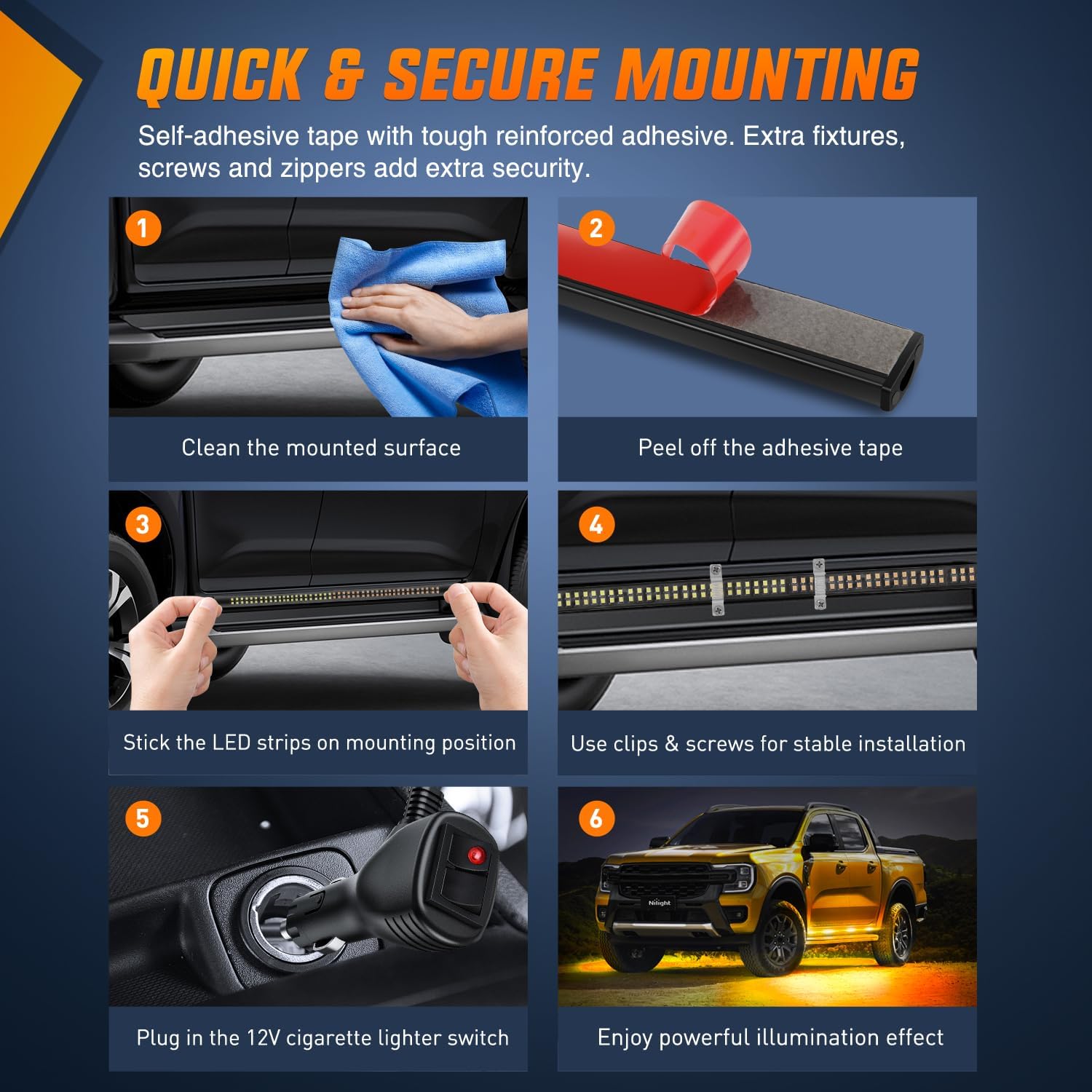 Nilight 2PCS 70 Inch Emergency Strobe Light Strip 1125 LED Running Board Lights Amber White Flexible Side Flashing Warning Caution Safety Waterproof for Truck Construction Vehicles Pickup