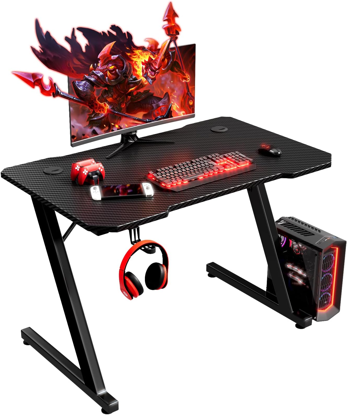 Homall Gaming Desk 80 x 52 cm PC Computer Desk Z Shaped Computer Table PC Gaming Table Gamer Desk for Home Office, Desk with Headphone Hook, Black