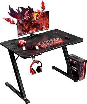 Homall Gaming Desk 80 x 50 cm PC Computer Desk Z Shaped Computer Table PC Gaming Table Gamer Desk for Home Office with Cup Holder and Headphone Hook, Black, ZOBK80