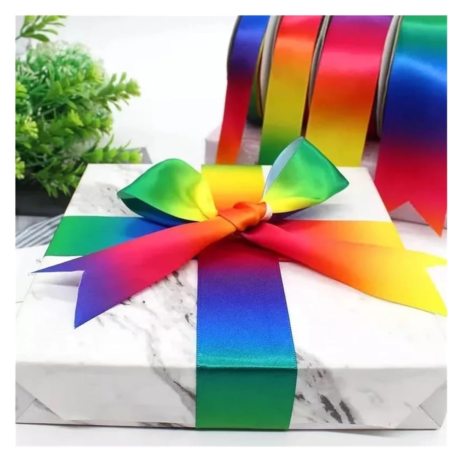 Cintas para envolver tartas, Cinta de grosgrain 25-100 yardas(40mm Rib Rainbow,100yards)