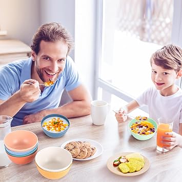 Unbreakable Cereal Bowls Set of 8, 655ML Plastic Cereal Bowls, Dishwasher & Microwave Safe, Lightweight Reusable Bowl for Rice Noodle Soup Snack Salad Fruit