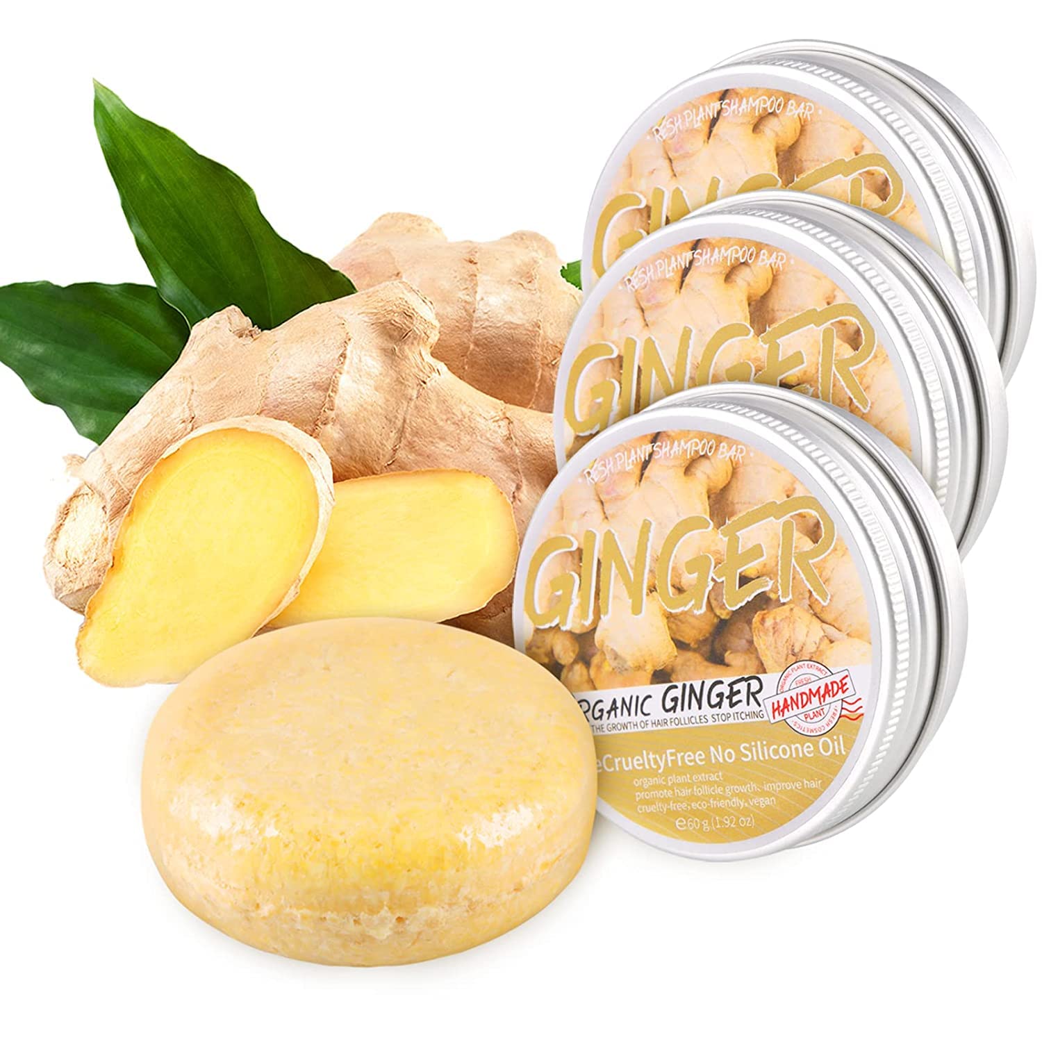 3 PCS Ginger Hair Regrowth Shampoo Bar Anti Hair Loss