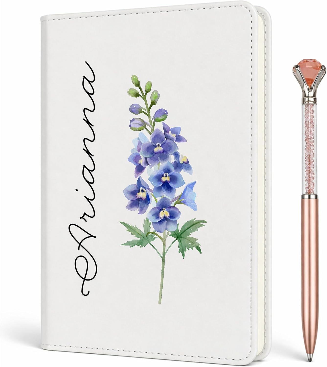 Personalized Journal with Pen Notebook with Name & Birth Flower Birthday Gift for Mom Daughter Mothers Day Present Custom Diary Gift for Her Graduation (Name with Birth Flower)