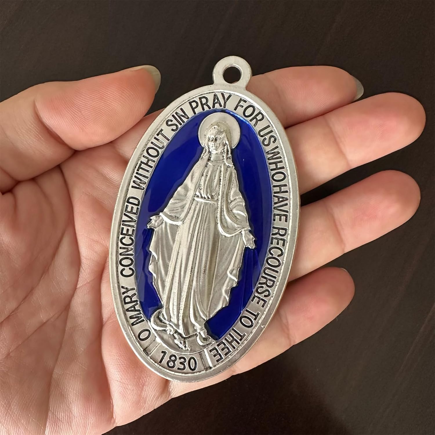Bovemee 3.5 Inch Extra large Miraculous Medals Silver-Plated Pendant, Golden Medalla de la Virgen Milagrosa Charm Catholic Gifts - Image 3