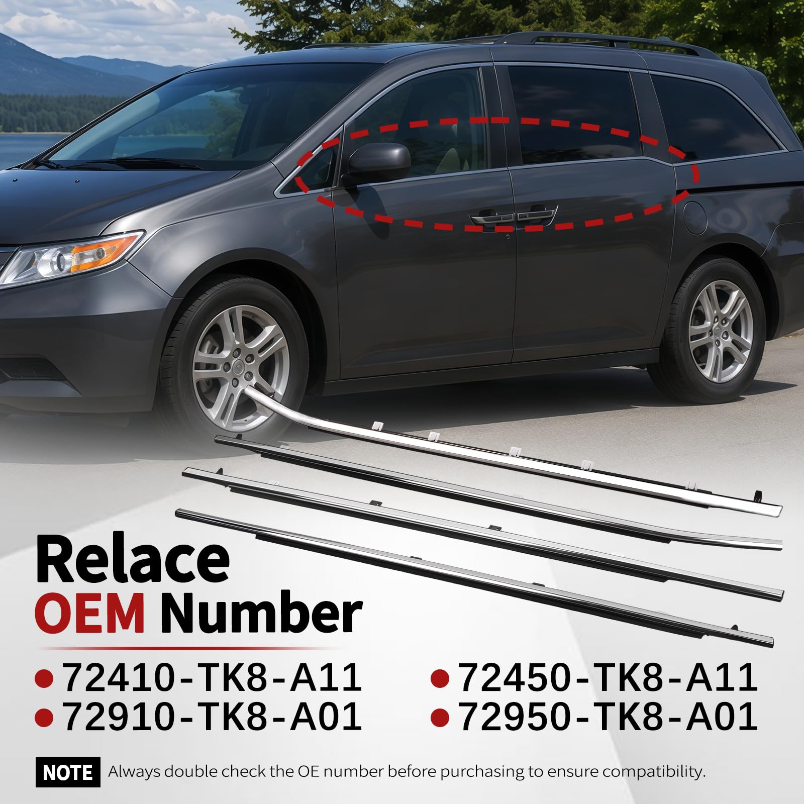 Uszczelka paska uszczelniającego do drzwi 4 szt. pasuje do Honda Odyssey 2011 2012 2013 2014 2015 2016 2017 zastępuje 72410-TK8-A11 72450-TK8-A11 72410-TK8-A21 72450-TK8-A21
