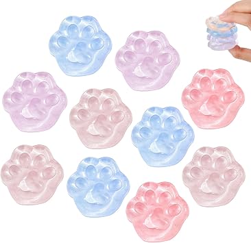 10 PCS Small Cat Paw Squishy Toys, Mini Squishies Stress Relief Fidget Set | Soft Silicone Squeeze Sensory Toys, Colorful Transparent Squishies Pack for Adults Reducing Anxiety, Random Colours