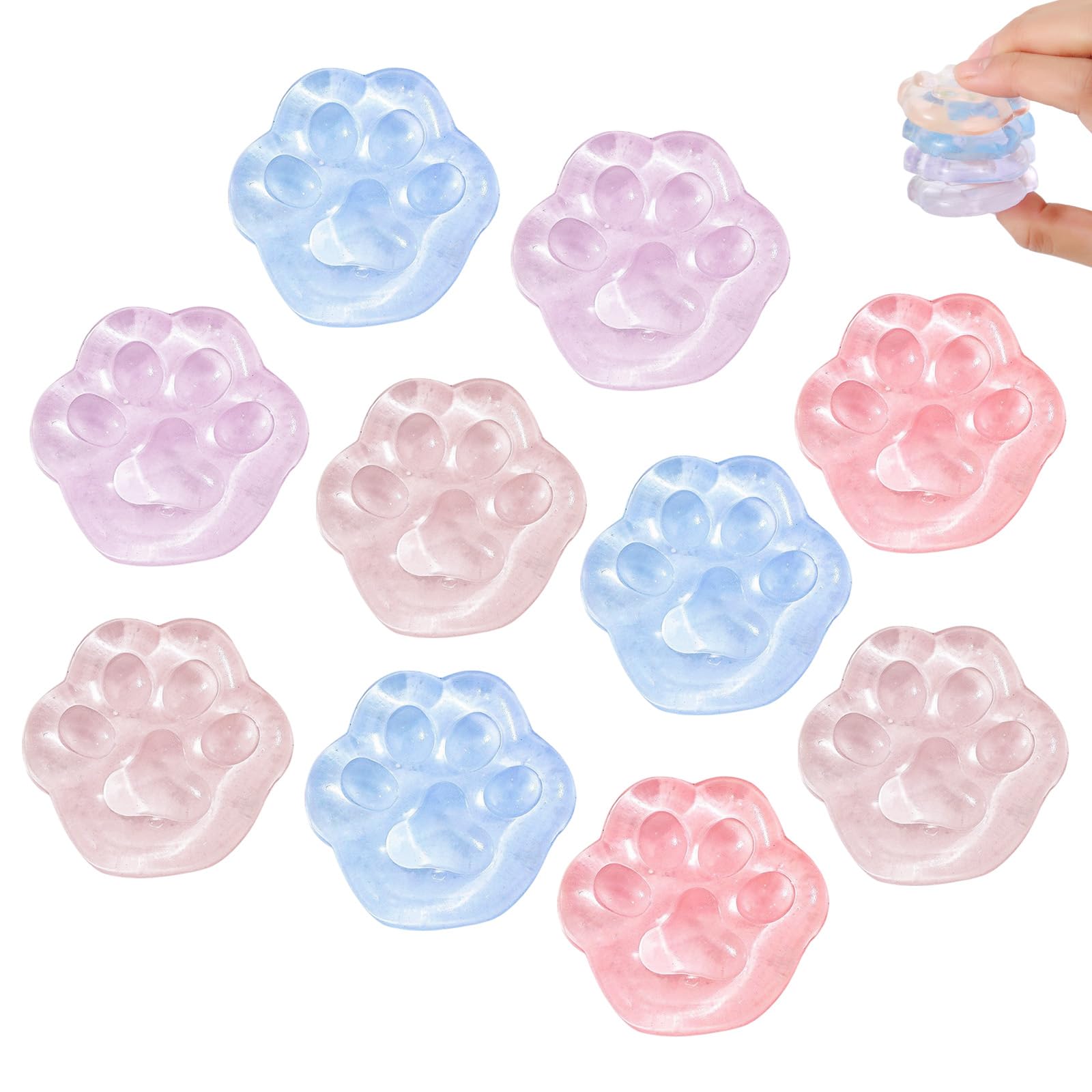 10 Pcs Small Cat Paw Squishy Sets – Mini Squishies Fidget Set – Soft Silicone Squeeze Stress Relief Tools for Adults, Cute Kawaii Paw Design (Random Colors)