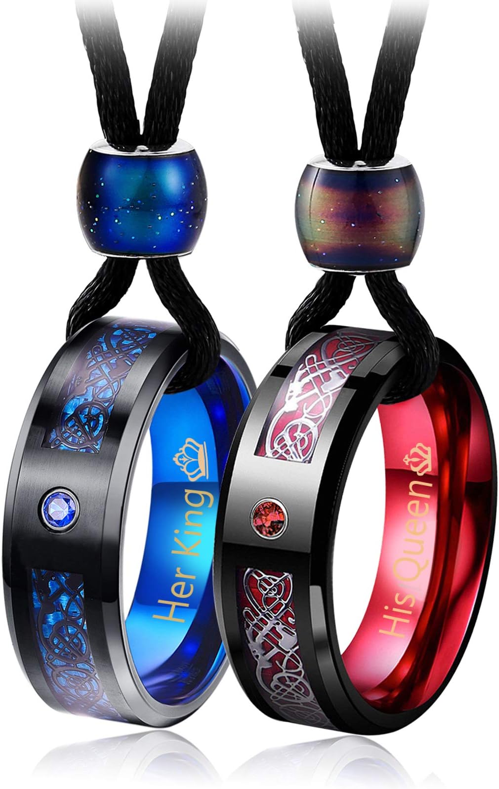 Couple Necklace for Him and Her, King Queen Tungsten Steel Pendant Necklace for Wedding Ring Couple Jewelry