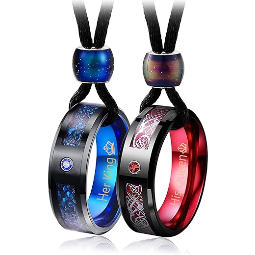 Aienid Her King His Queen Necklace Set for Couples Necklace Women Men Tungsten Rings 8MM Celtic Blue Red