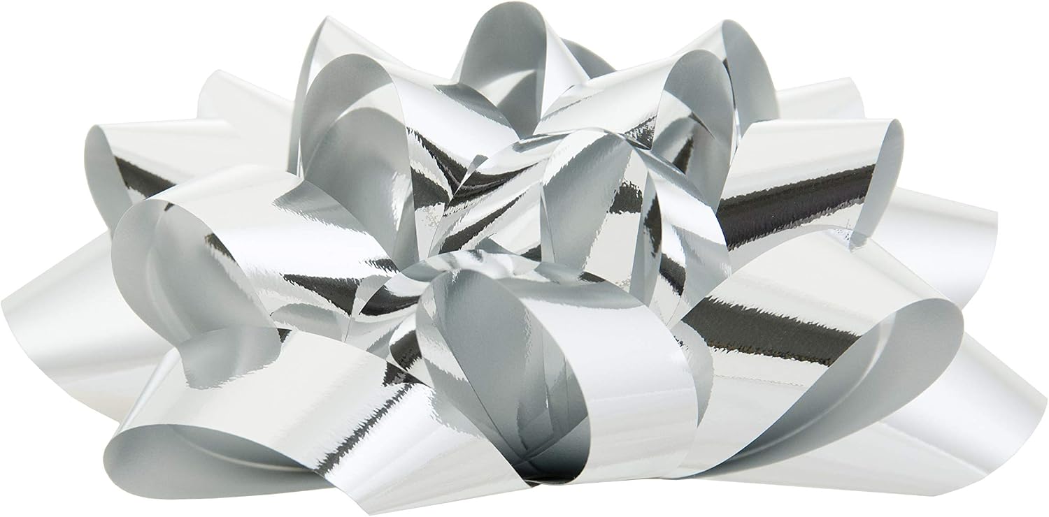 Berwick Offray 6'' Diameter Large Christmas Bow, Silver Glitter