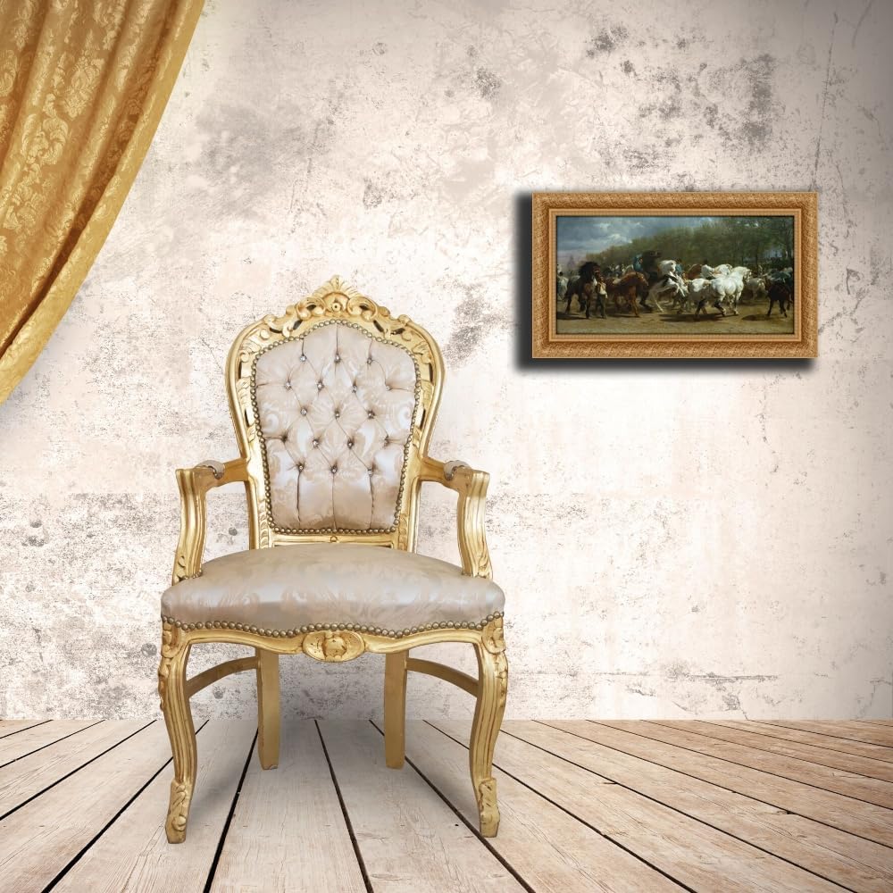 ArtDirect The Horse Fair 24x14 Gold Ornate Wood Framed Canvas Giclee Art by Bonheur, Rosa