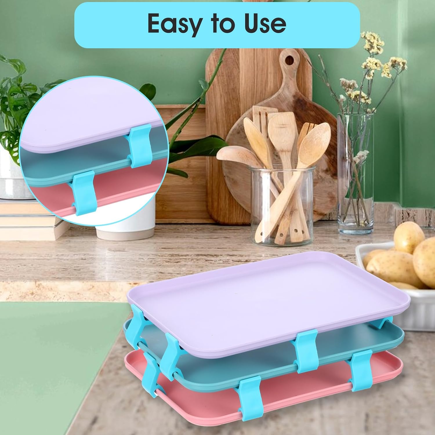 32PCS Baking Sheet Stackers, Space-Saving Cookie Tray Stacker Clips, Reusable Layered Sheet Pan Stacking Clips, Multipurpose Tray Stackers For Sheet Pans, For Home Kitchen Freeze Dryer Trays(Blue) image 4