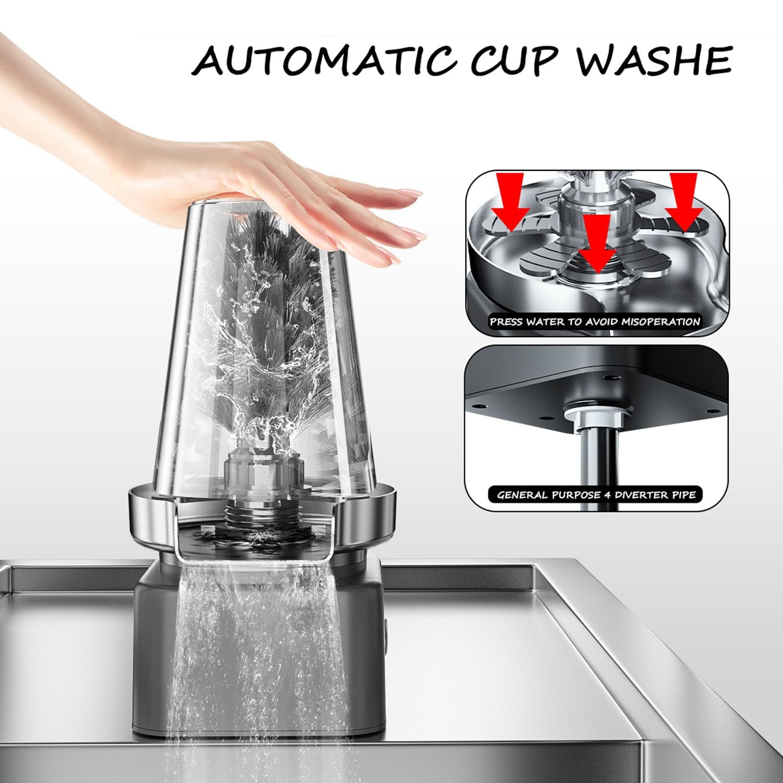 Lavabicchieri Elettrico ad Alta Pressione da 24 W, lavabicchieri Automatico per Cucina, Bar, caffetteria, Include Spazzola e ugello sovralimentato.
