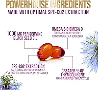 Vista 5 de Aceite de semilla de comino negro, 1000 mg por porción, aceite de semilla negra de Nigella sativa extra fuerte, aceite de semilla negra, piel, salud