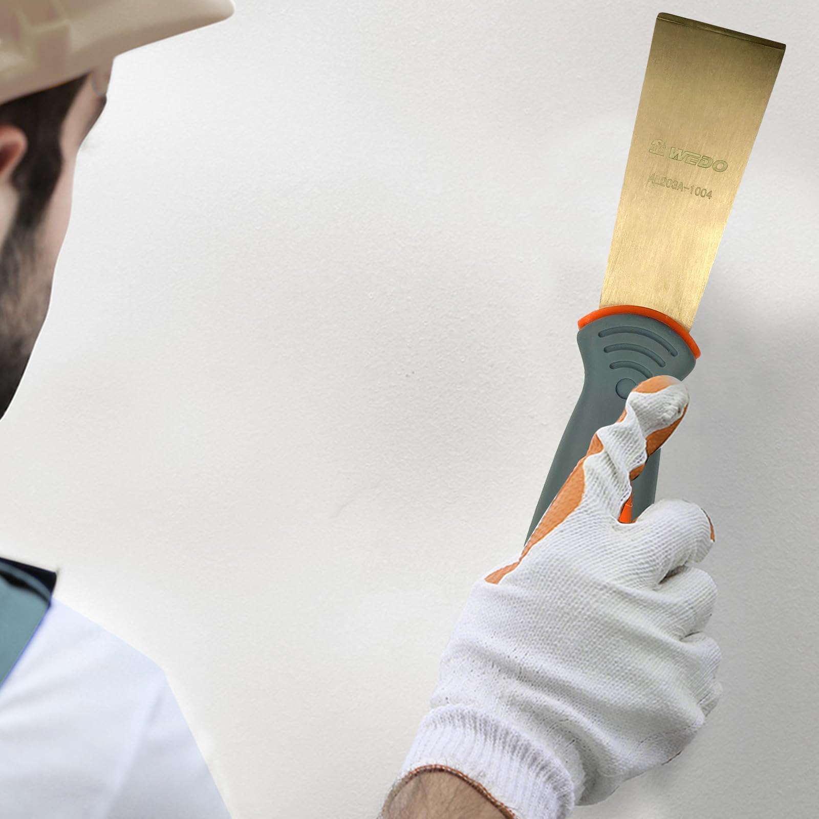 WEDO Espátula, espátula de pintor, cuchillo de relleno, cuchillo de masilla de 40 mm, Stiff Spark-free Safety Scraper Painter, DIN Standard, certificado BAM y FM, bronce de aluminio, 203 mm de