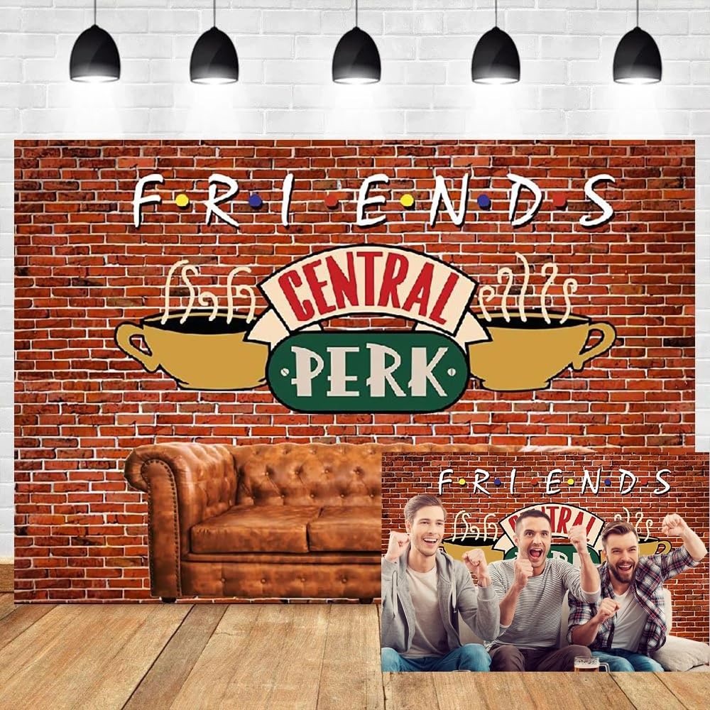 3x2,5m Central Perk Telón de Fondo Antiguo Pared de Ladrillo Rojo Fiesta del Té Reunión de Amigos Fondo Fotografico Pub Sofá Café Taza Cumpleaños Telón de Fondo Retrato Foto Atrezzo