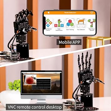 Robot Hand for Raspberry Pi Open Source AI Bionic Robotic Hand Five Fingers Solely Movement Mechanical Arm DIY Smart Robot & Engineering Kits, Science/Coding/Programming Set, Right Hand & RPi 5 8GB
