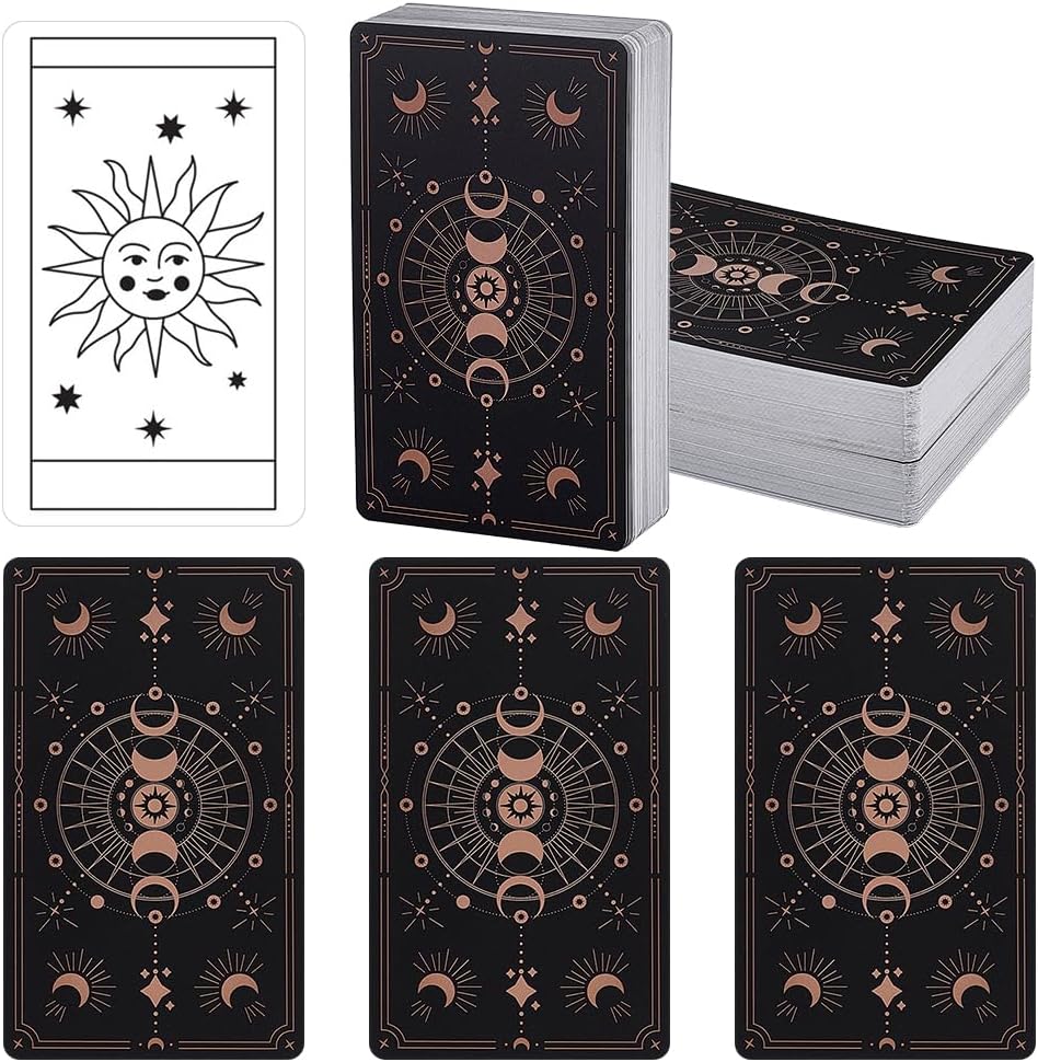 NBEADS 200 Pcs 2 Colors Blank Tarot Cards with Design on Back, Blank Oracle Tarot Cards to Write On DIY with Celestial Gold Foil Design and Containers for DIY Projects, 2.72-2.76x4.65-4.72 Inch