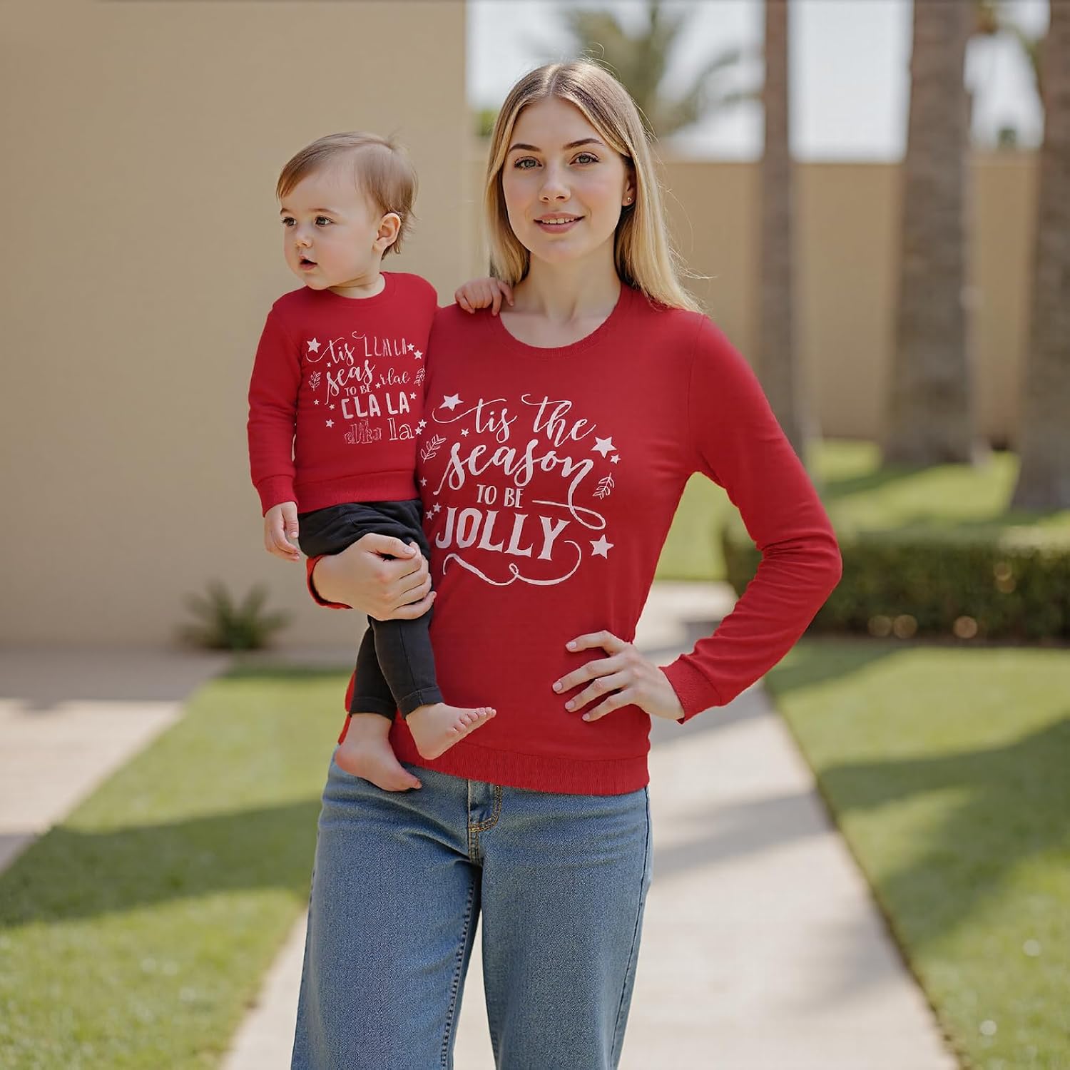 Mommy and Me Christmas Sweatshirt - Long Sleeve Letter Print Crewneck Pullover Top - Family Matching Outfits