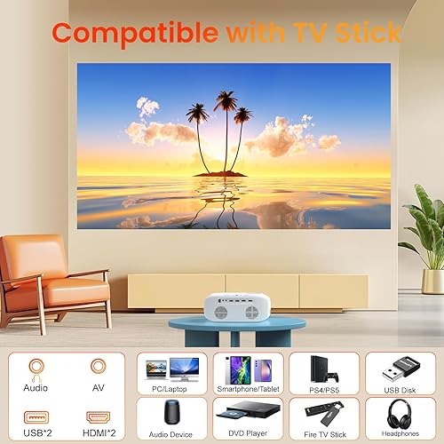 Miniatura 6 de Proyector HAPPRUN, Proyector con WiFi y Bluetooth, [Reflejo de Un Paso] Proyector para teléfonos, Proyector portátil nativo 1080P de 12000L con