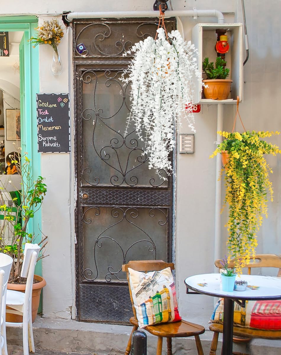 RECUTMS Fake Plant Hanging Eucalyptus Vines Plants Faux Eucalyptus Leaf Hanging Plant for Room Wedding Proch Yard Outdoor Home Wall Kitchen Bathroom Indoor Decoration in 3 Pcs(Pure White)