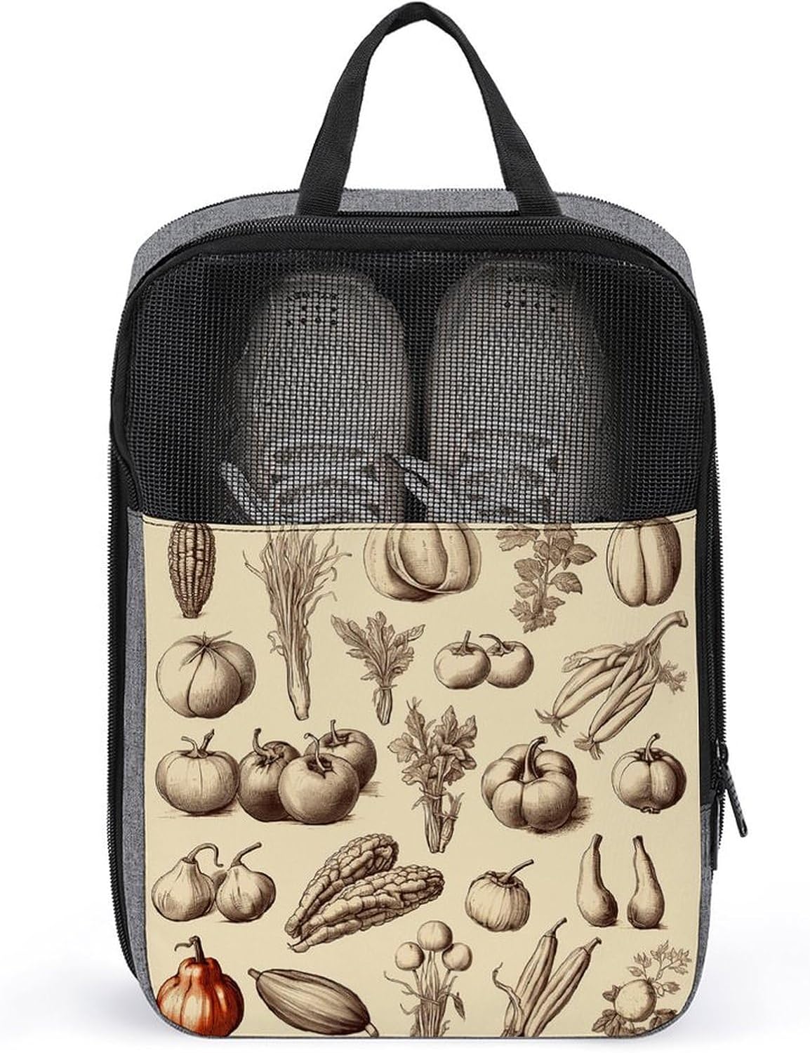 Travel Shoes Bag, Sketch Style Vegetables Travel Bags for Shoes, Travel, Sports, Foldable Shoe Pouch for Men And Women