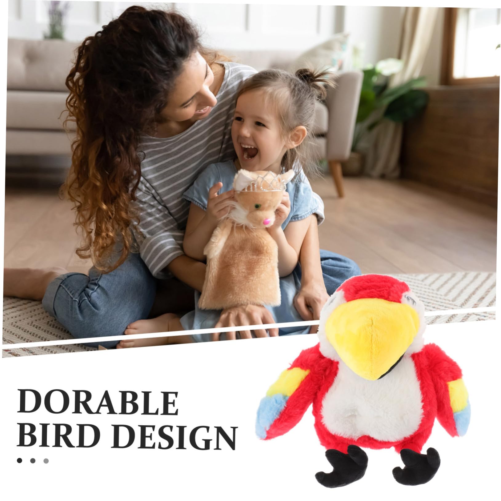 Marioneta de Mano de Peluche de Loro Juguete Interactivo para Hijos Marioneta de Mano con Forma de Ave Muñeco de Felpa Lavable y para Narrativos