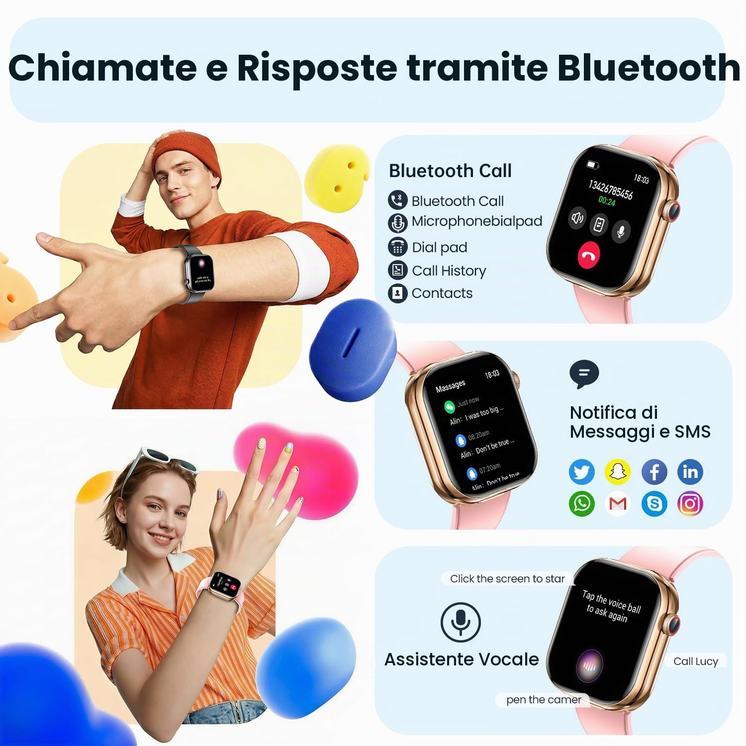 Smartwatch Donna Uomo con Auricolari Bluetooth: 2.02" Orologio Smart Watch Effettua Risposta Chiamate 100 Modalità Sportive Fitness Tracker IP67 Impermeabile WhatsApp Notifice Compatibile Android iOS