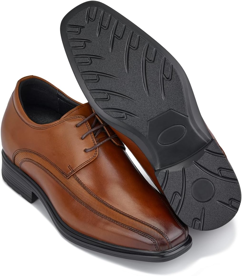 CALTO Men's Invisible Height Increasing Elevator Oxfords Shoes - Brown Leather Lace-up Dress Derby - 3 Inches Taller - G60126B - Size 10 D(M) US - Image 8