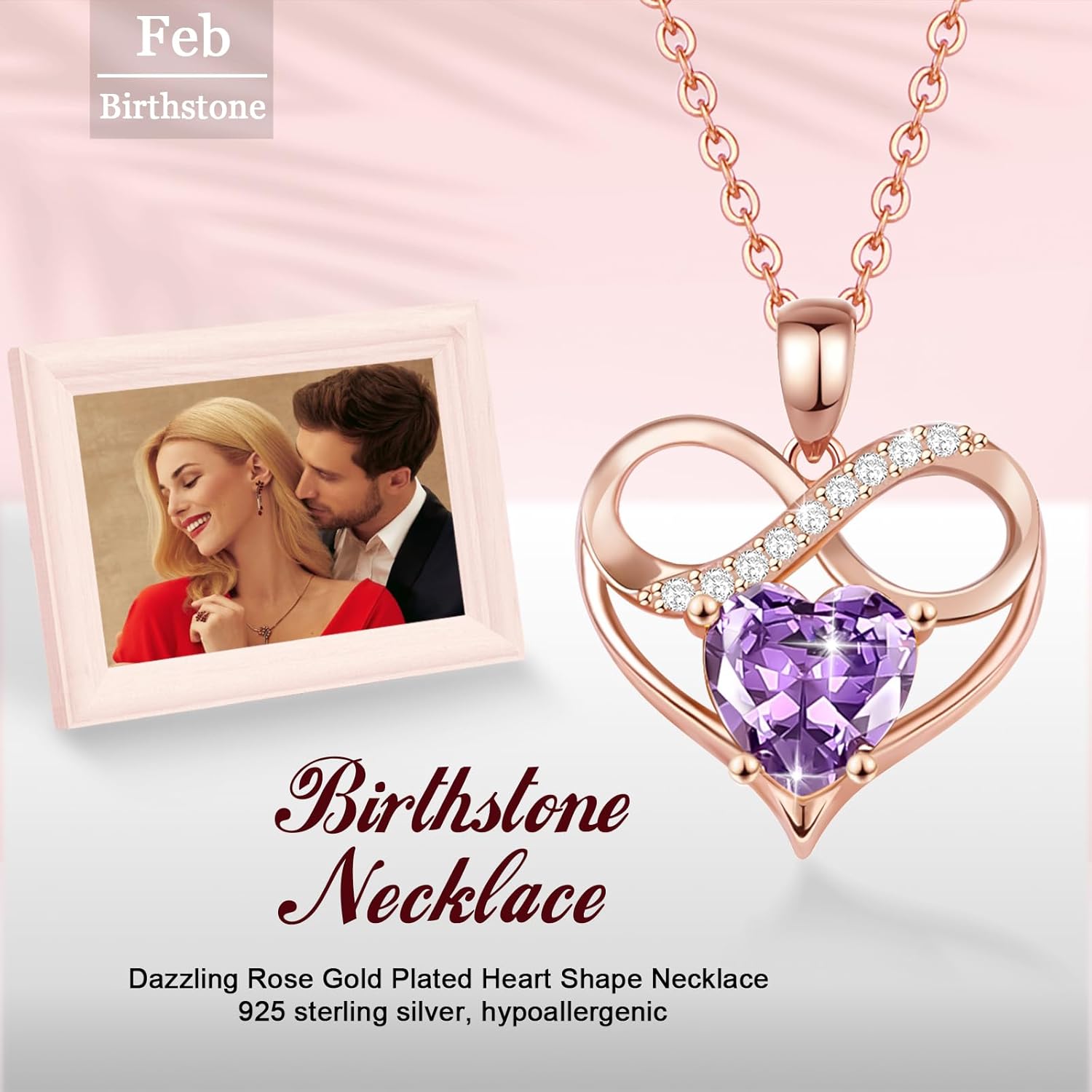 Rose Gold Birthstone Necklaces Heart Birthstone Pendant Necklaces For Women Valentine's Day Mother's Day Anniversary Christmas Gifts