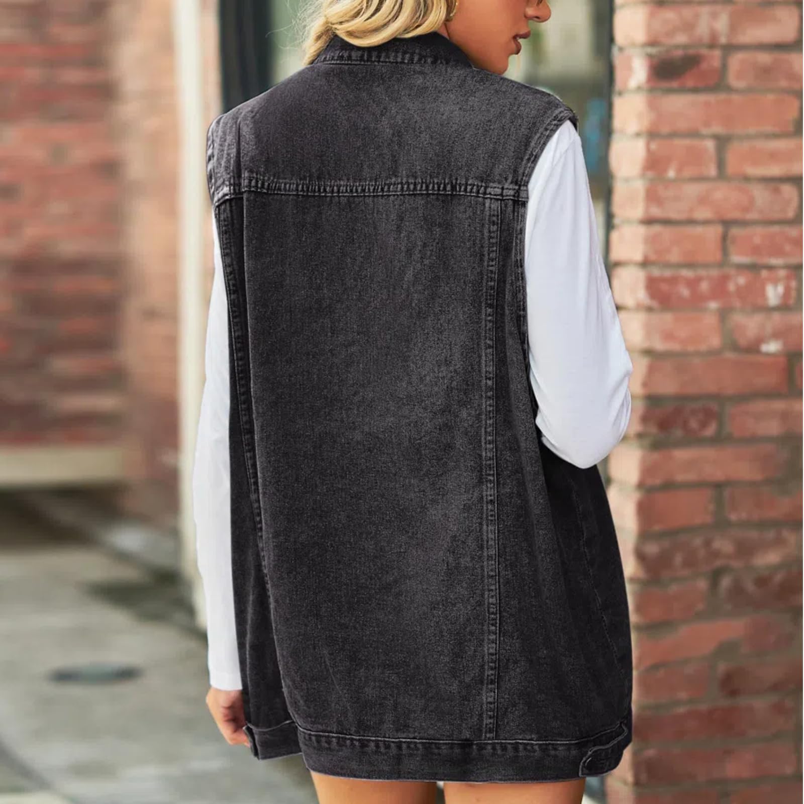 Damen Lose Casual Klassische Denim Jacke Ärmellose Knopf Denim Weste Jacken