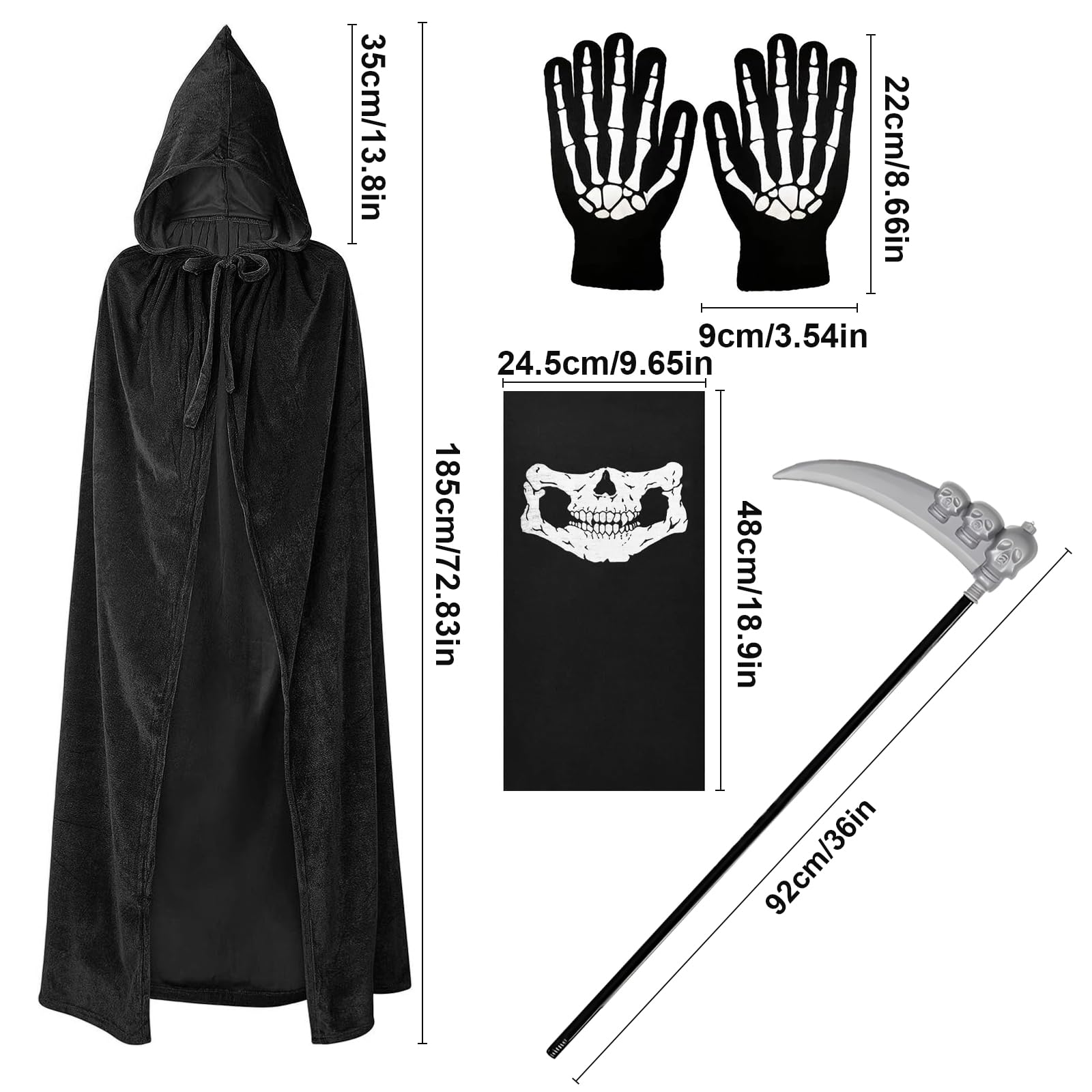 Hlisippa Grim Reaper Costume Adult, Black Cloak with Skeleton Mask Skeleton Gloves, Death Costume Men - Image 2