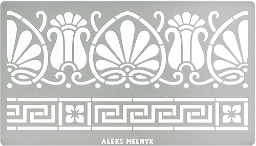 Aleks Melnyk No.328 - Plantilla de metal, trastes griegos antiguos y adorno romano, meandro, motivo de palmeta, borde, patrones, plantilla pequeña,