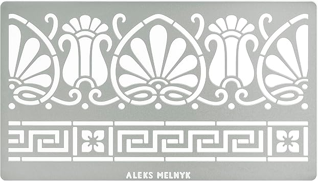 Aleks Melnyk No.328 Metal Stencil, Ancient Greek Fret and Roman Ornament, Meander, Palmette Motif, Border, Patterns, Small Stencil, 1 PCS, Template for Wood Burning, Engraving, Crafting, Art, Ornate