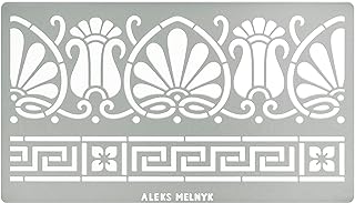 Aleks Melnyk No.328 Metal Stencil, Ancient Greek Fret and Roman Ornament, Meander, Palmette Motif, Border, Patterns, Small Stencil, 1 PCS, Template for Wood Burning, Engraving, Crafting, Art, Ornate