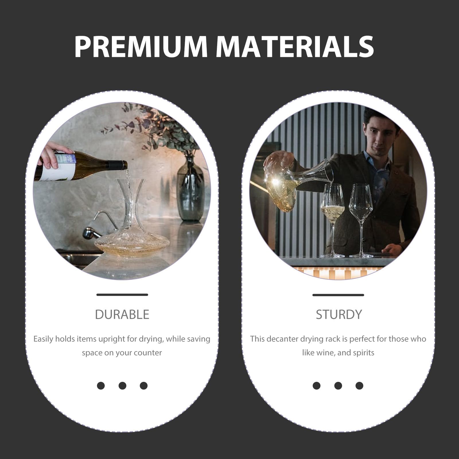 Juego de escurridor para decantador de vino, soporte invertido de 2 piezas para secado y almacenamiento de botellas y vasos, accesorios esenciales de barra para el hogar y la cocina
