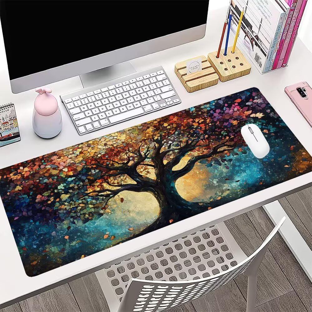 Alfombrilla de Mouse para Juegos, Colore, XXL, Antideslizante, Impermeable, Diseño de Albero, Extendido, Grande, 1200x600x3mm, para PC, Laptop, Ufficio, Famiglia d-200