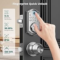 Vista 2 de DS10 - Cerradura de puerta de entrada sin llave con perilla de puerta, cerradura de puerta de huellas dactilares, cerrojo de teclado electrónico