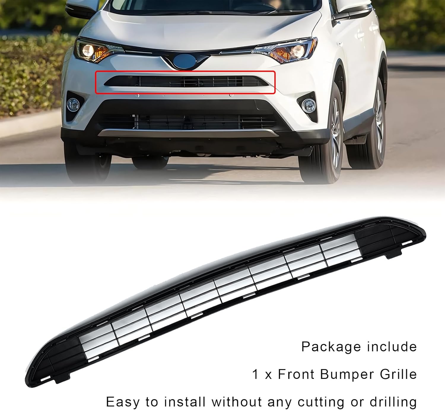 Front Bumper Grille W/O Camera Hole Fit For 2016 2017 2018 Toyota RAV4 (Not Fit SE) Front Bumper Center Grille Replacement For TO1036169 531120R060