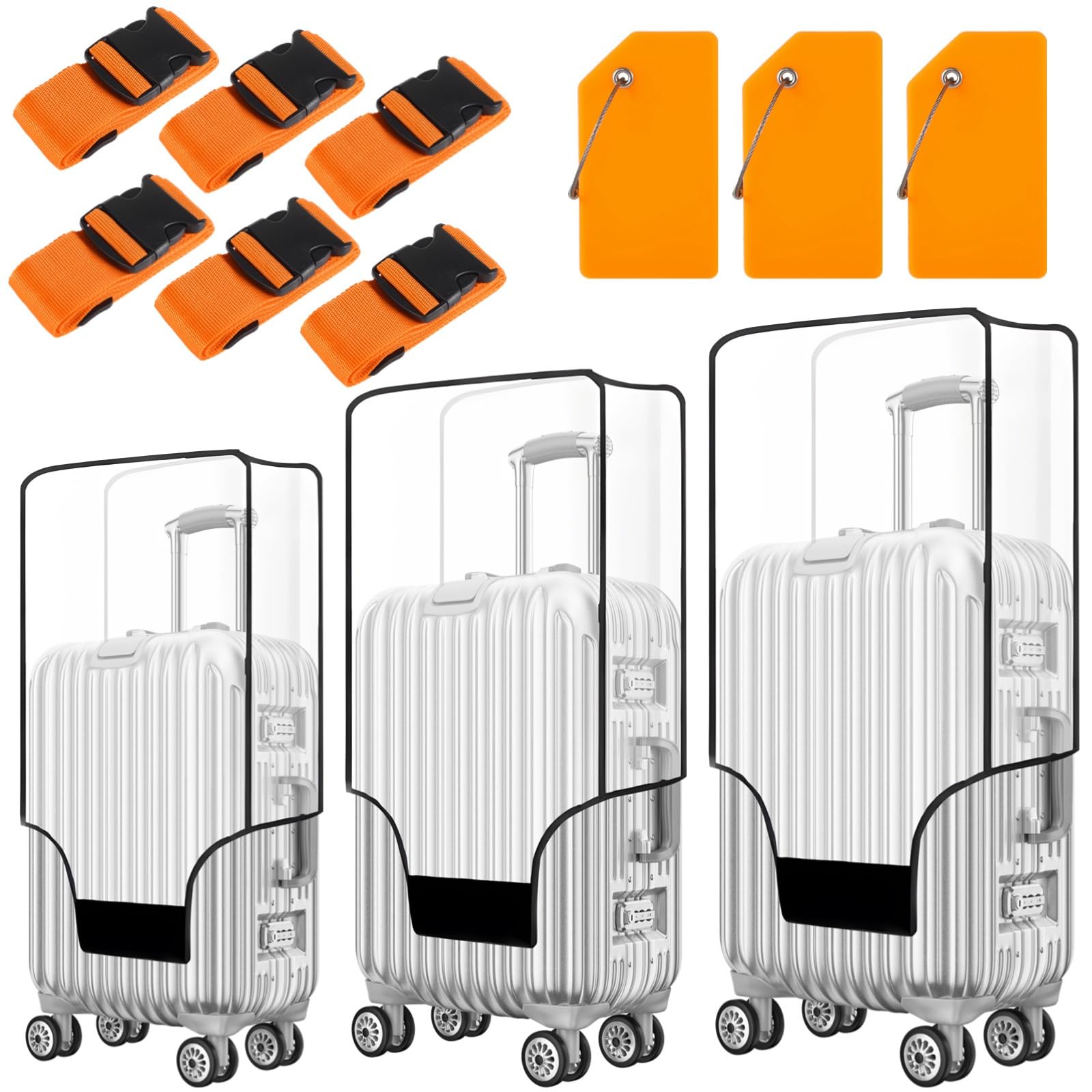 Juego de 3 fundas impermeables de PVC para maleta, incluye correas de equipaje y etiquetas de silicona, protección transparente para equipaje en 3 tamaños