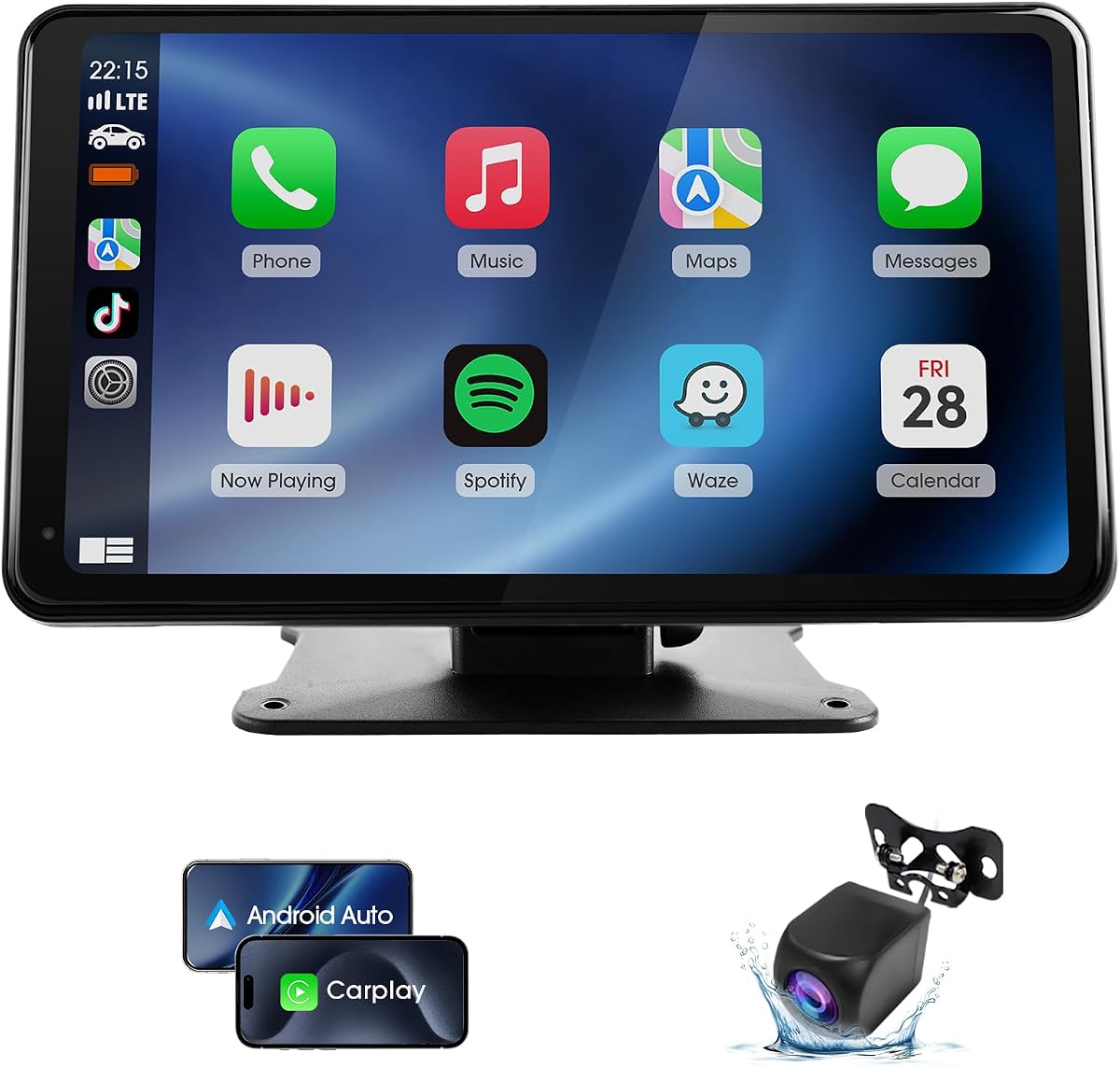 Wireless CarPlay & Android Auto Screen for Car - 7" Portable Car Stereo with 1080P Backup Camera, GPS Navigation, Voice Control, Bluetooth, FM, AUX - Universal Plug & Play Head Unit for Older Vehicles