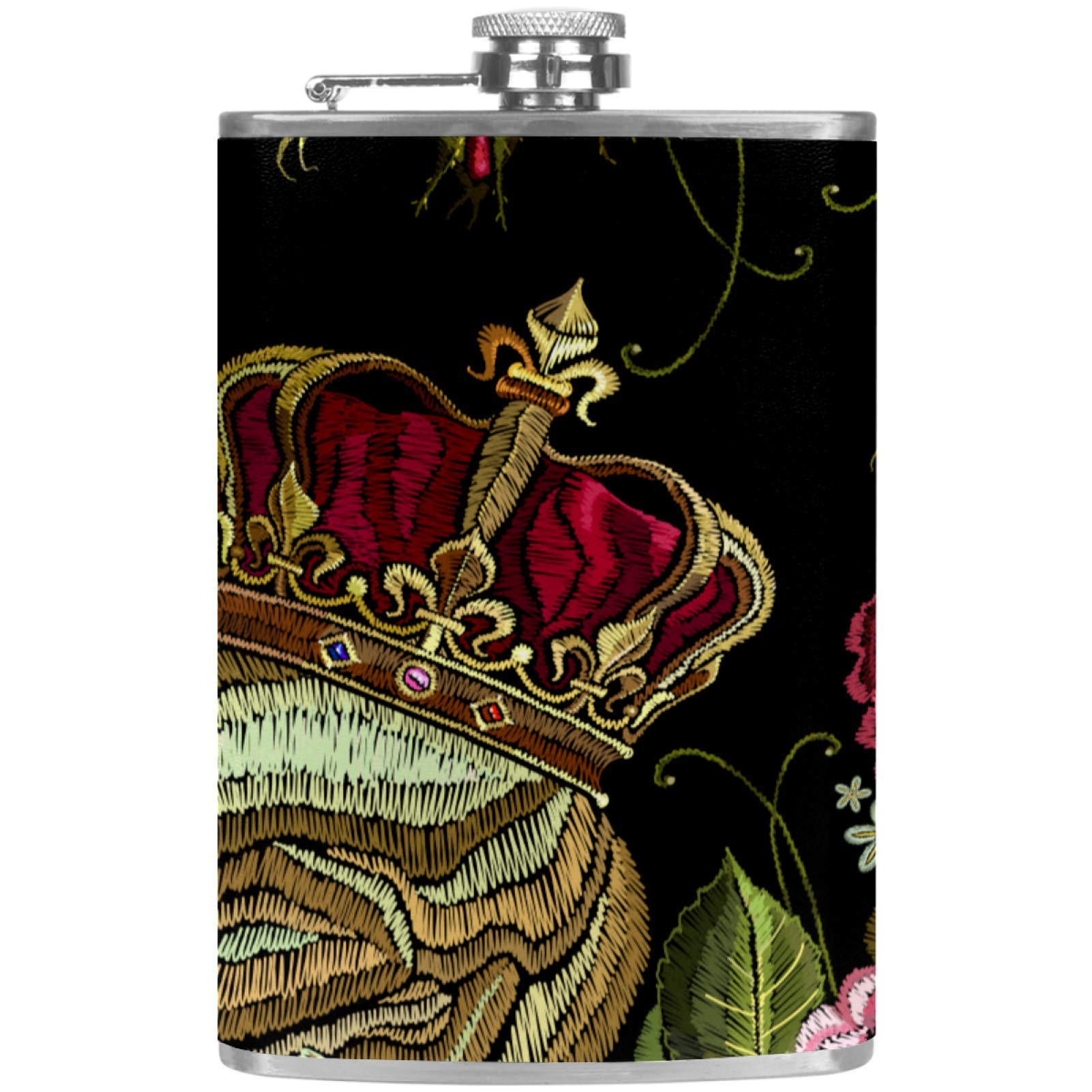 Flasque à whisky en cuir Crâne et Rose avec entonnoir de poche
