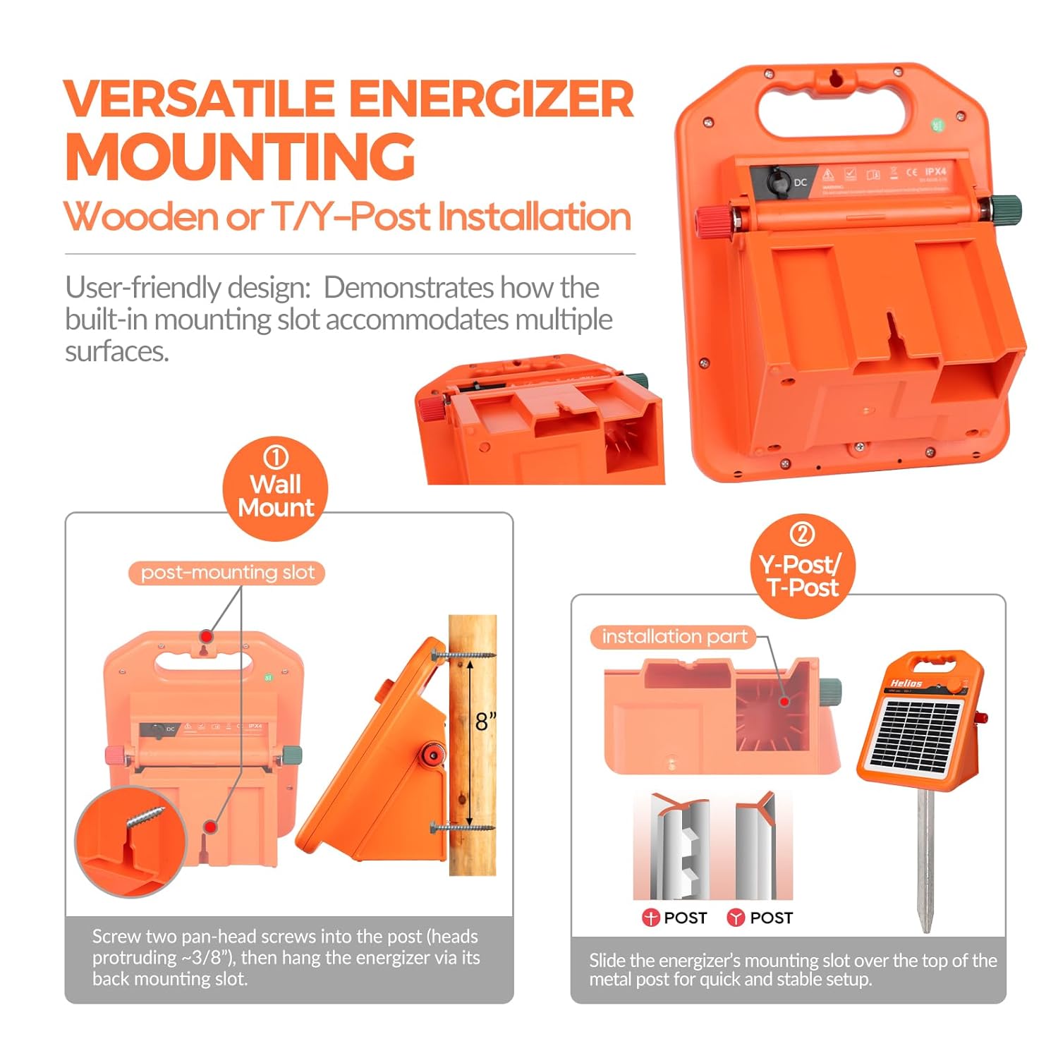 ANDMON MINI400 30 Miles Solar Electric Fence Charger, 0.4 Joule Solar Electric Fence for Livestock, Horses, Cattle Sheep, Solar Fence Charger with Day or Night Mode, Easy Installation