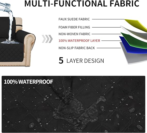 Easy-Going Waterproof Non-Slip Couch Cover, Small Chair, Black