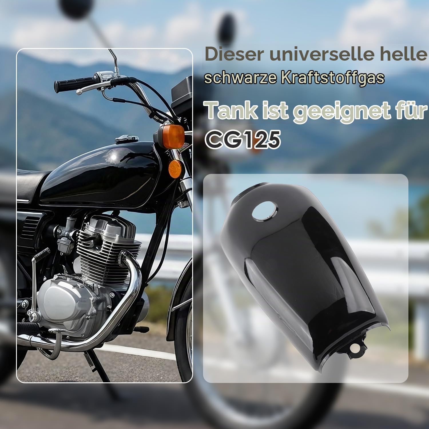 Universal Motorrad Kraftstofftank 9L Kraftstofftank Kapazität Schwarzer Retro Kraftstofftank mit Deckelschalter CG125 Universal Standard Teilung