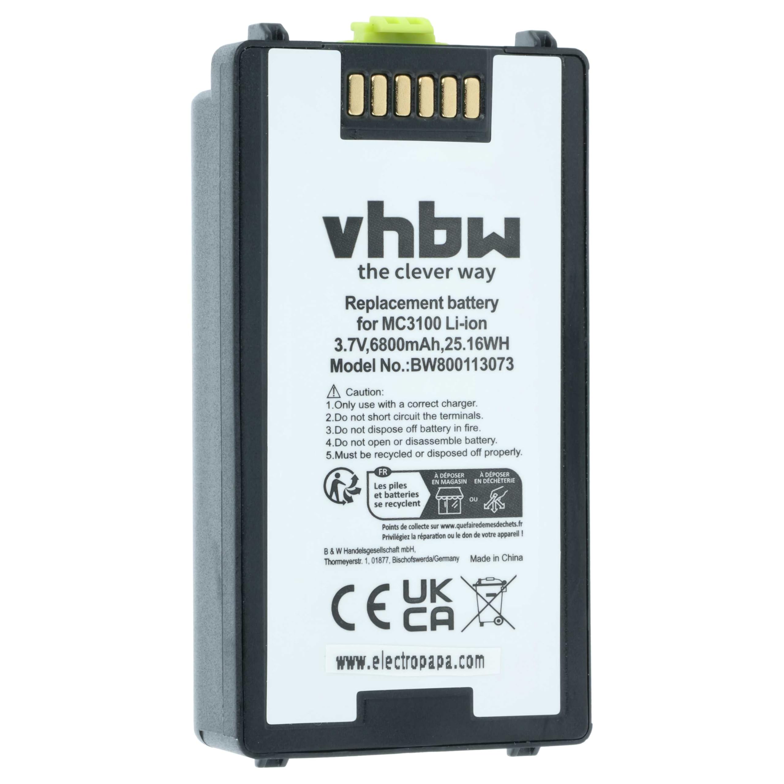 vhbw Batterie Compatible avec Symbol MC3190, MC3100, MC3190G, MC3190-G13H02E0, MC3190-GL4H04E0A Scanner de Code-Barre POS (6800mAh, 3,7V, Li-ION)