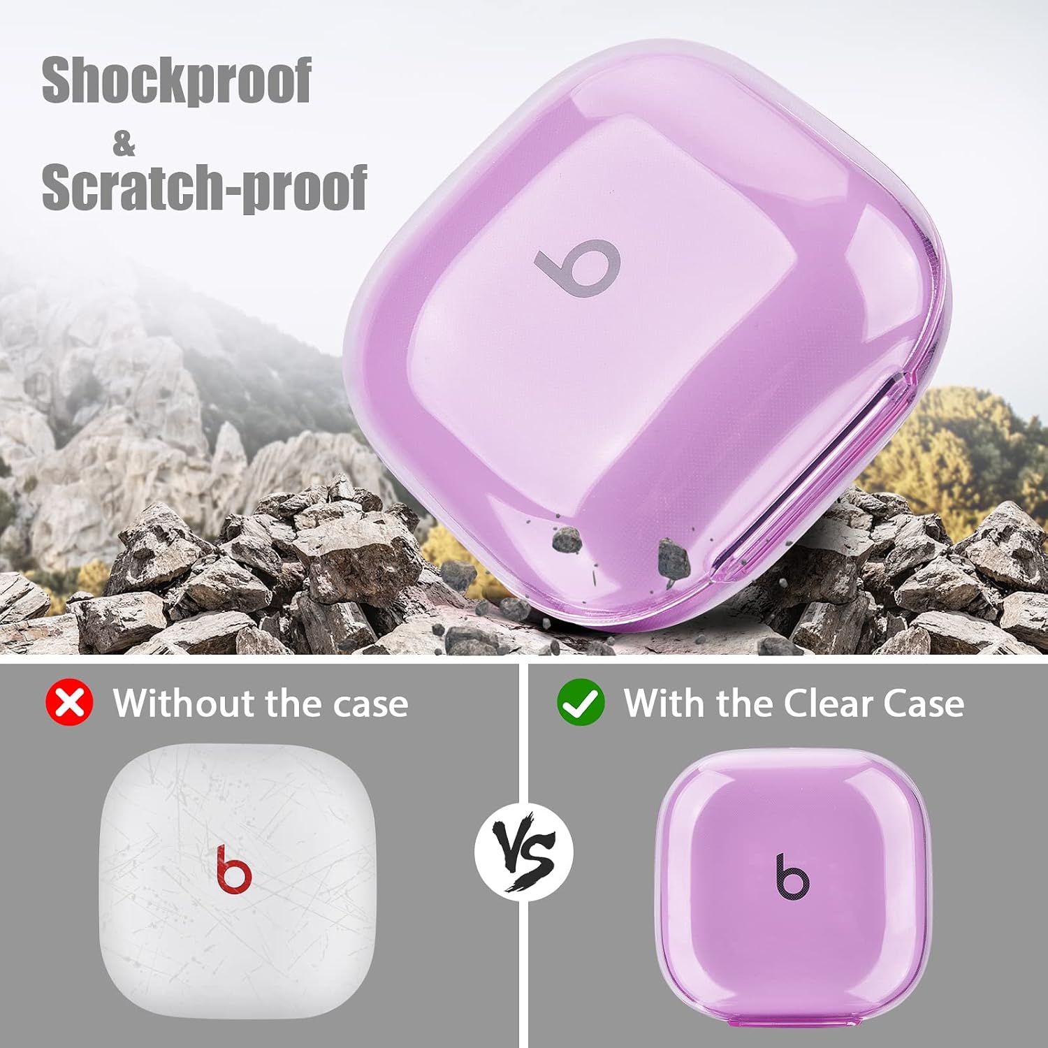 KOREDA Compatible with Beats Fit Pro Case Cover, Soft Clear TPU Transparent Protective Shockproof Case Designed for Apple Beats Fit Pro 2021 Earbuds Case for Women Men (Purple)
