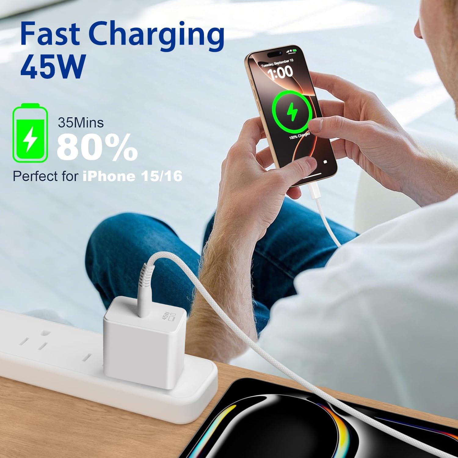 TAIFU 45W USB C AC Adapter Charger for ETENWOLF Vortex S6 Tire Inflator Portable Air Compressor, Ikarao Shell S1 S2 S3 Smart Karaoke Machine Portable Bluetooth Speaker Power Supply Cord