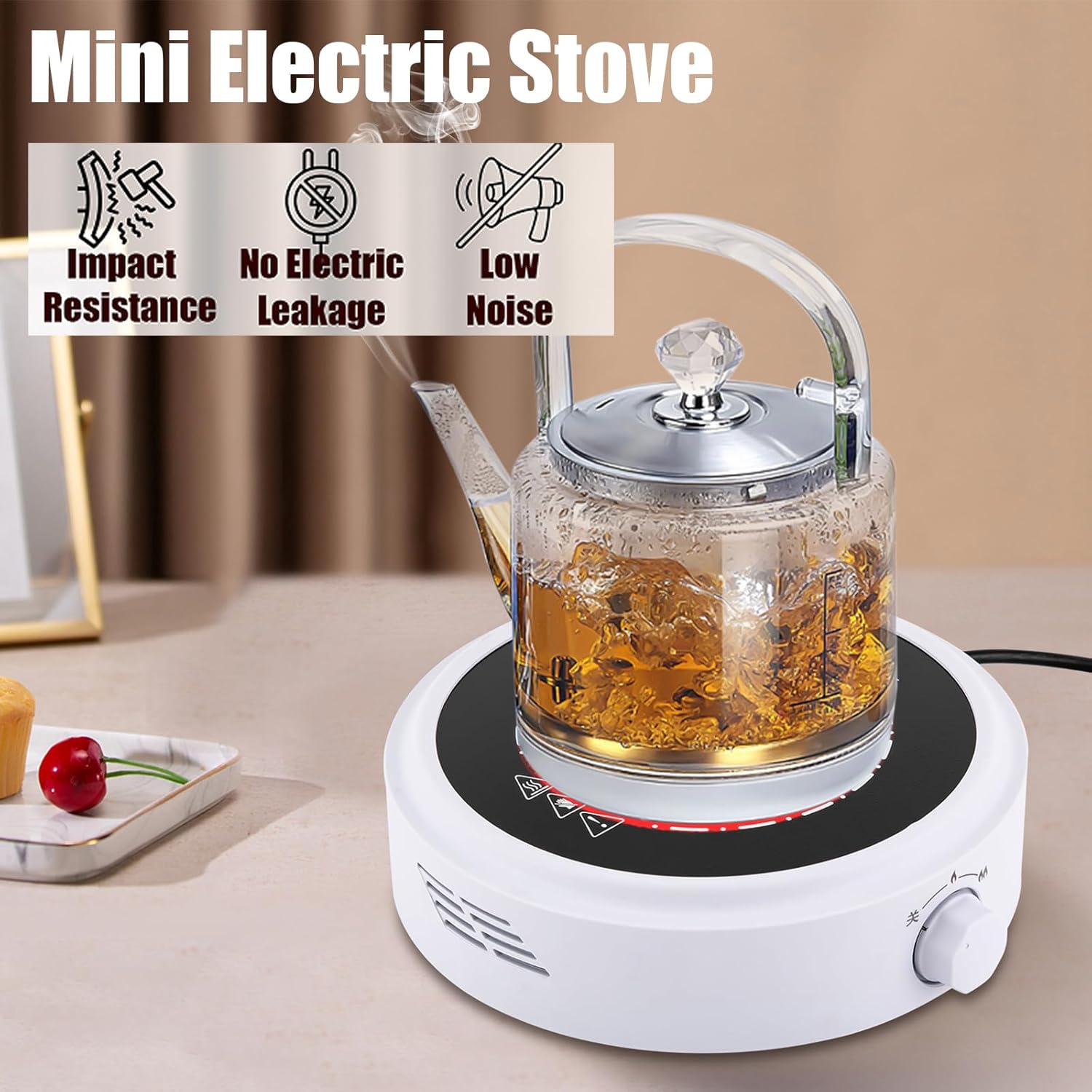 Electric Mini Stove Portable Hot Plate, 110V 700W Electric Heater with Adjustable Power for Teapot/Kettles/Ceramic/Glass Kettle, Electric Stove for Boiling Water, Single Burner (White)