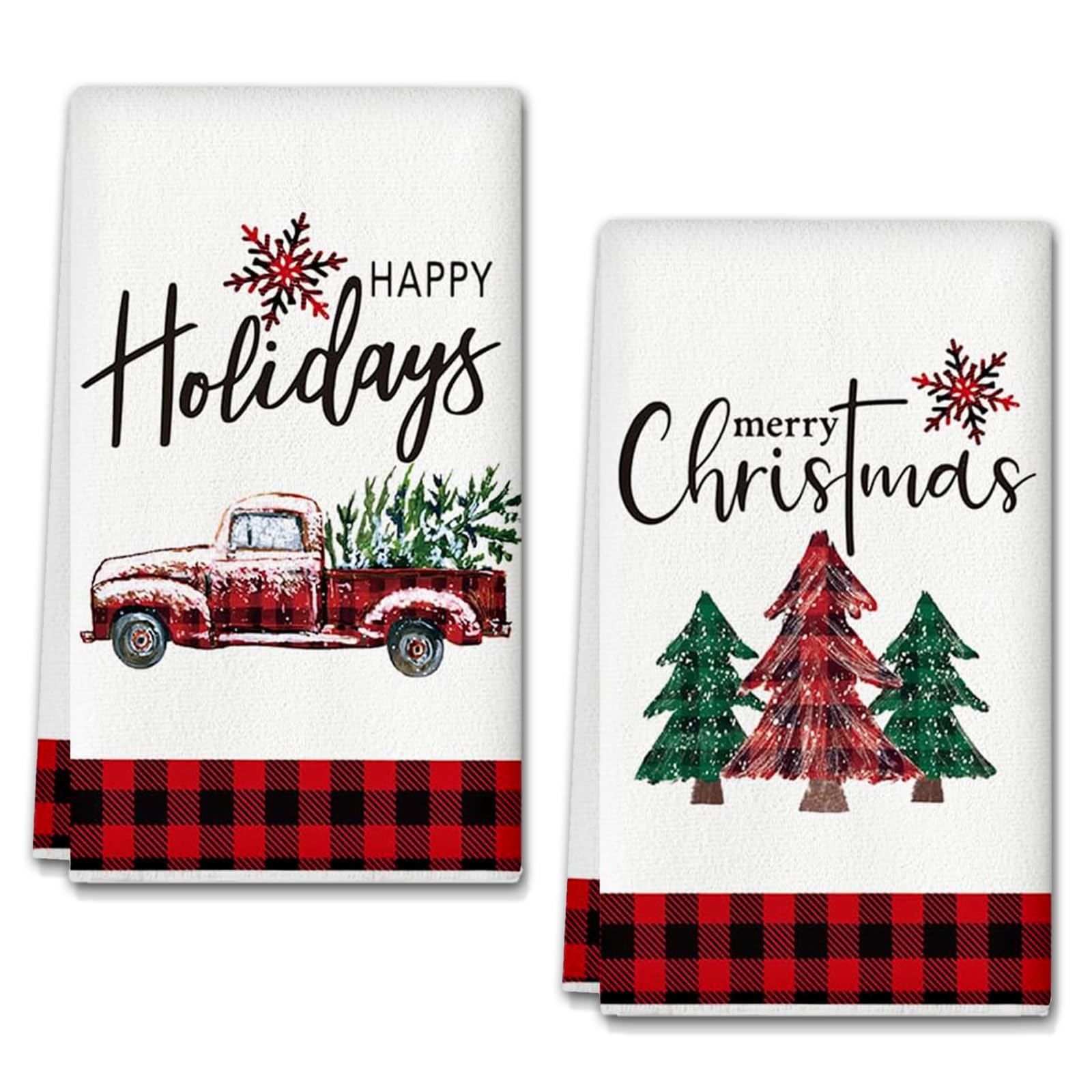 LUYANFX 2 PCS Toallas de Cocina Navidad, con patrón Arbol de Navidad y Camión,18 x 26 Inch Paños de Cocina Algodon,Multiusos Trapos Cocina de Suaves y absorbentes para Decoracion Navidad Hogar